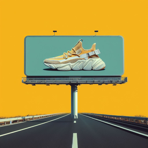 A billboard with a shoe advertisement 
