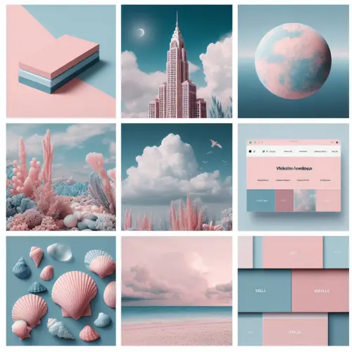 Building, sky, business card, shells and website In Rose Quartz and Serenity colour