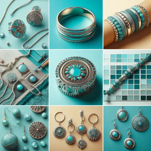 Different types of jewellery in Turquoise colour