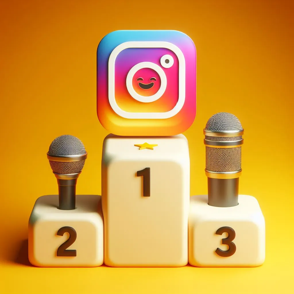 Three podiums, 1,2 and 3 and Instagram reel button