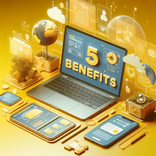 laptop showing 5 benefits line