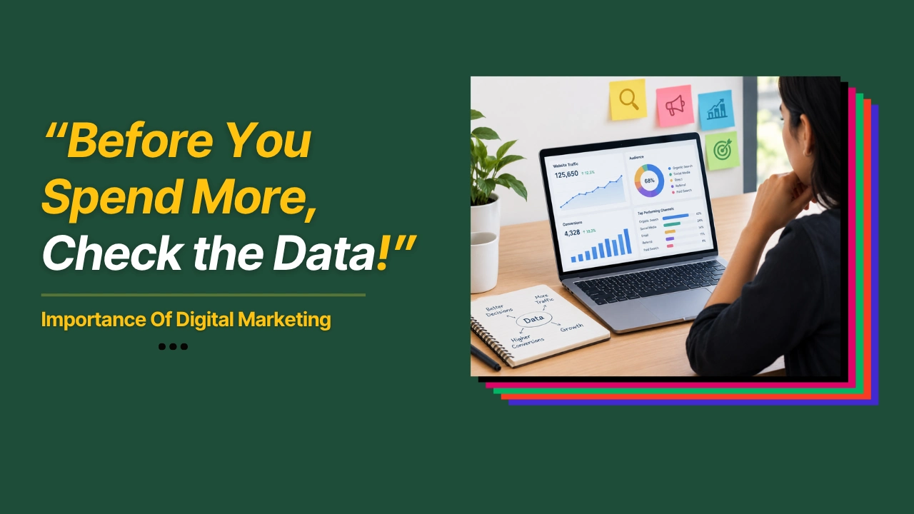 Green background with highlighted text emphasising the importance of Data analytics in Digital Marketing.