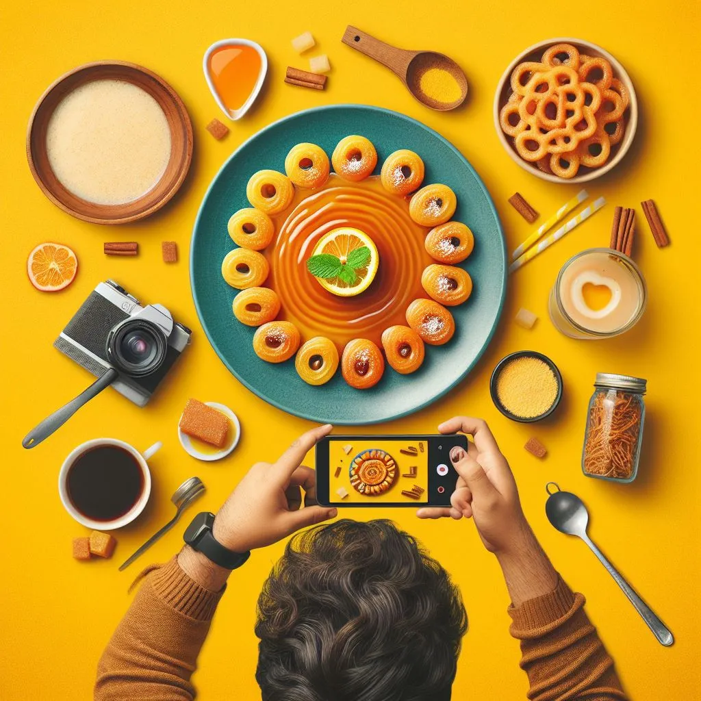 person clicking picture of diffrent foods