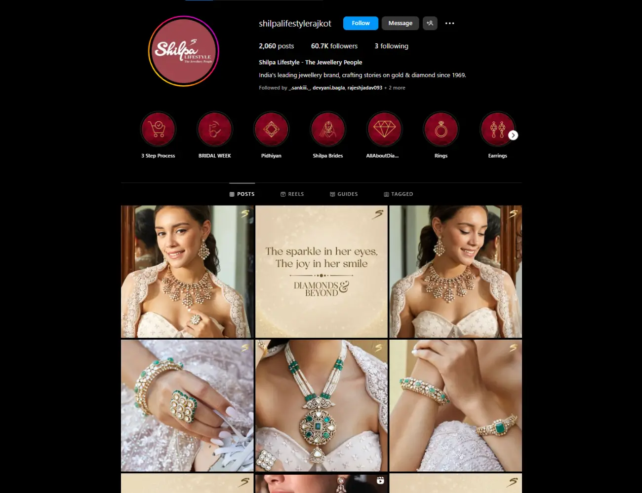 An Instagram feed of a jewellery brand