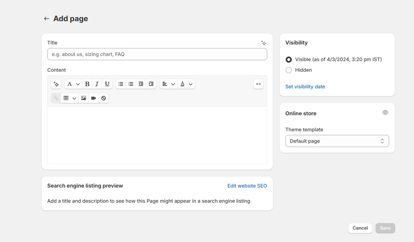 Shopify’s page editor