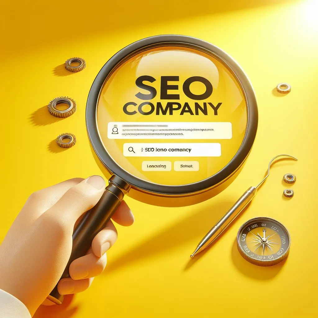 Magnifying glass searching for SEO company.