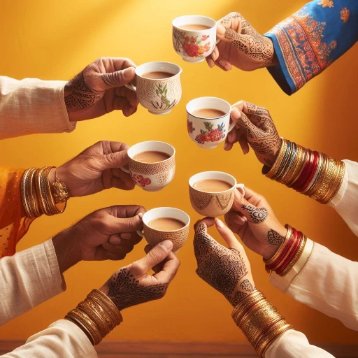 Four hands holding a cup of tea