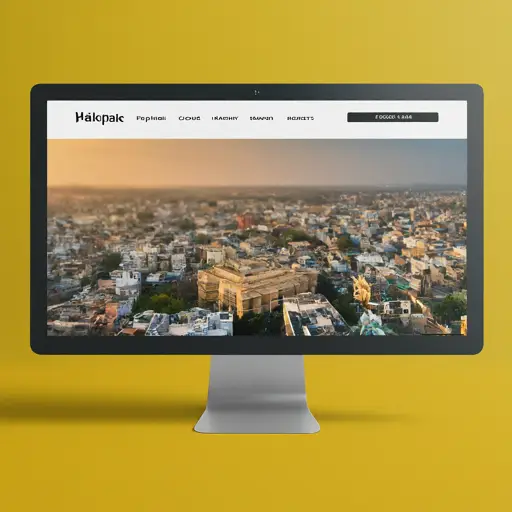 Modern Appeal: Ahmedabad Elements on Yellow Background, Shown on a Laptop Screen