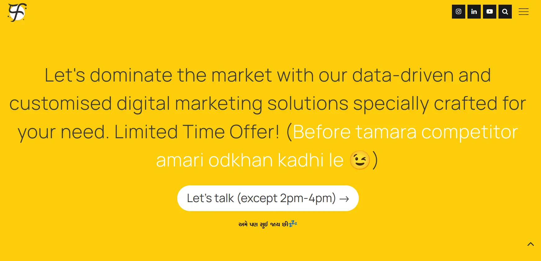 A CTA in a yellow banner written by a digital marketing agency in Rajkot