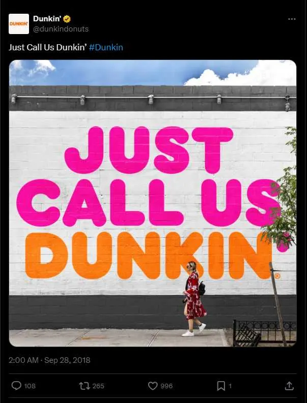 Post by Dunkin reinforcing rebranding.