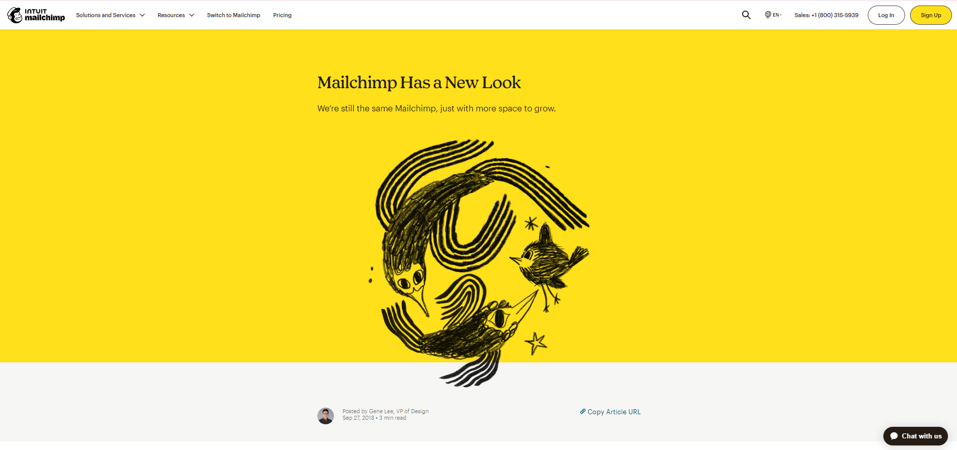 Screenshot of Mailchimp saying it has a new look.  You can also include a pop-up banner on your website when your brand is in the initial stages of rebranding. 