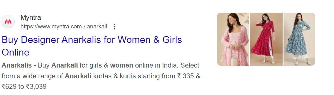 Myntra website with schema markup