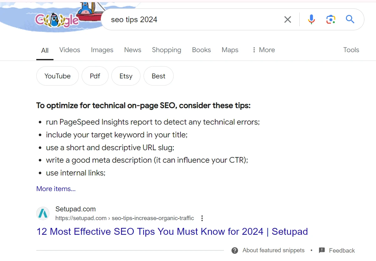 Screenshot of featured snippet 