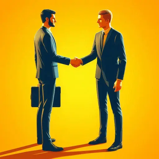 Two businessmen shaking hands which signifies partnership.