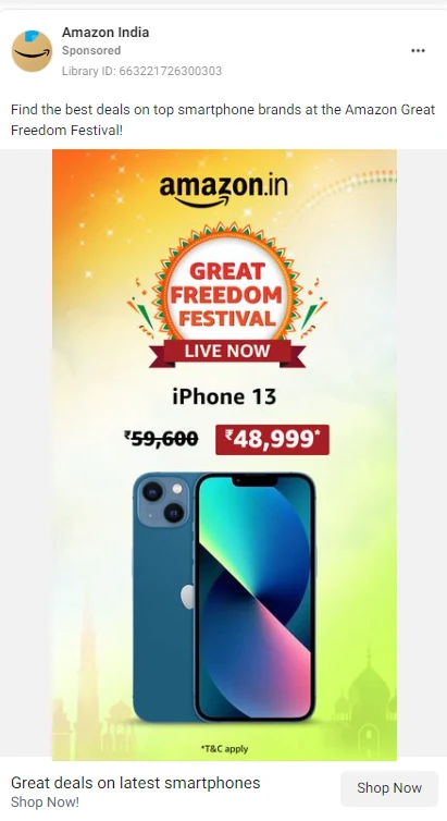 Screenshot of Meta ad by Amazon India 