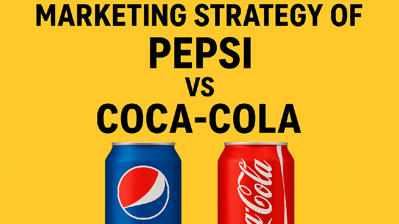 Coke and Pepsi can with versus sign between them with text ‘Marketing Strategy of Pepsi vs Coca-Cola’.