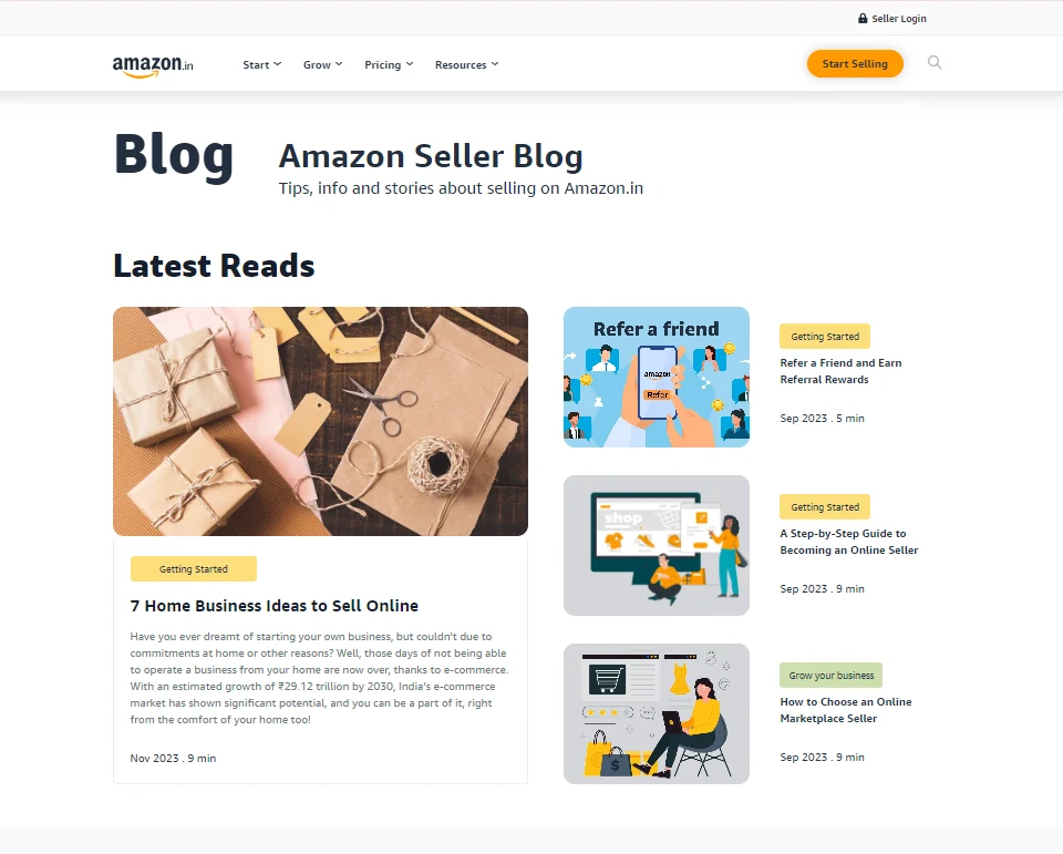 Screenshot of Amazon Seller’s Blog 