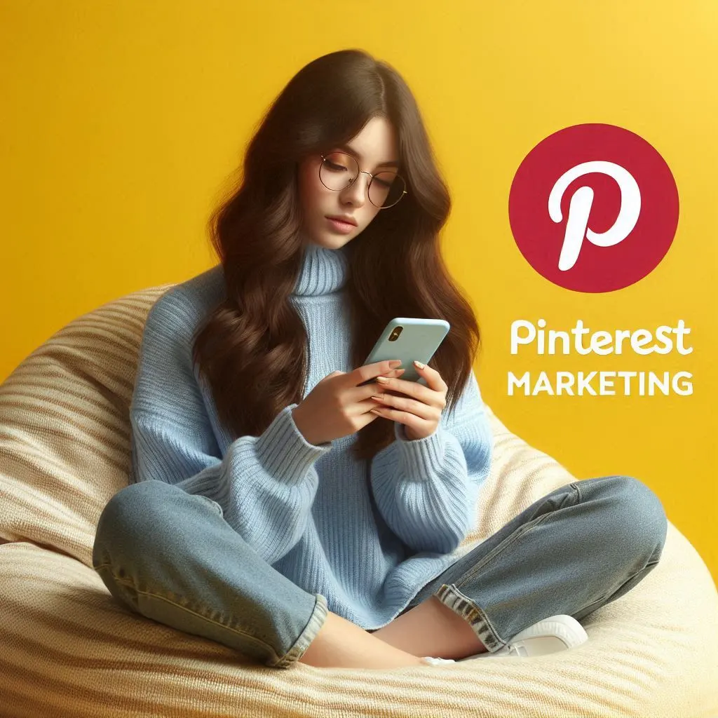 A girl scrolling Pinterest on her phone