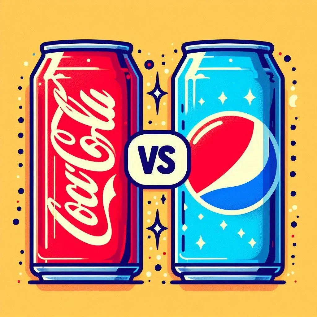 Coke and Pepsi can with versus sign between them