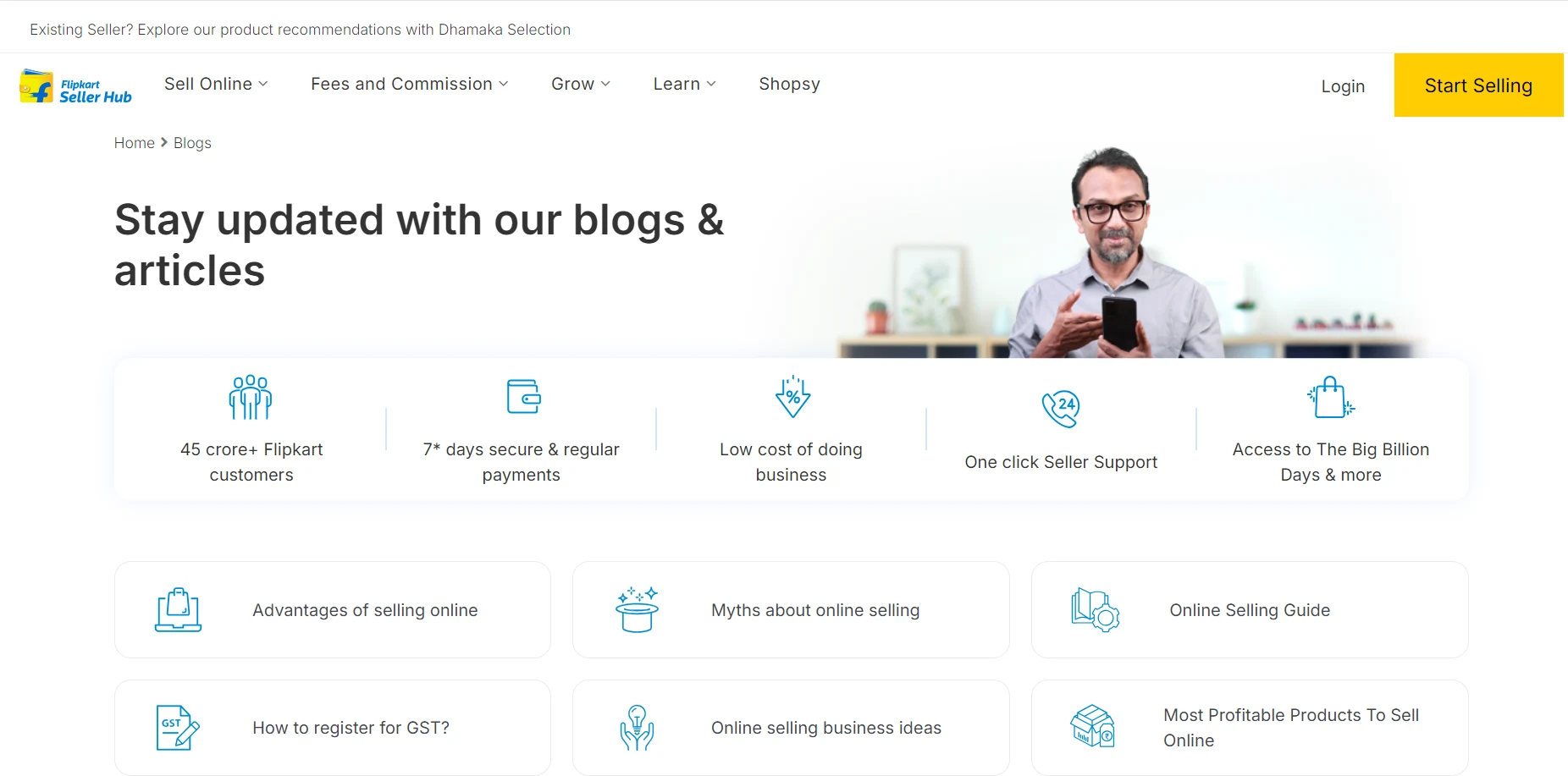 Screenshot of Flipkart Seller Hub Blogs