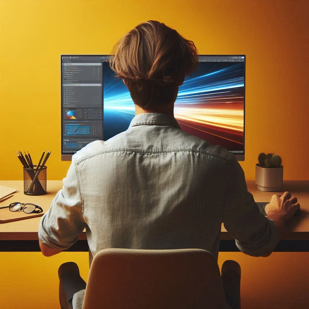 Image of a man on his computer