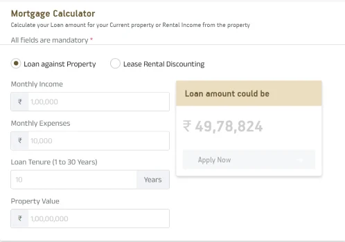 Screenshot of Mortage Calculator by Aditya Birla Capital 