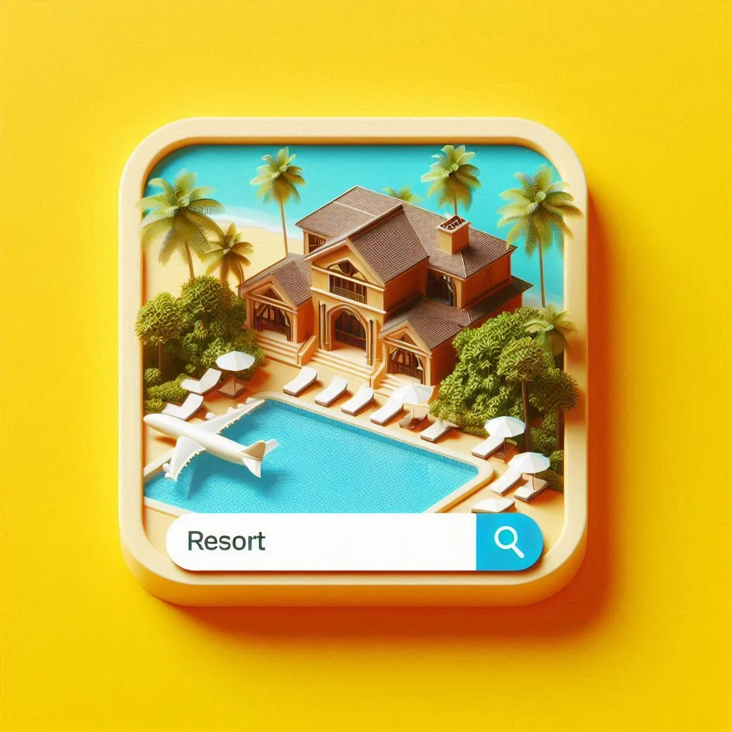 Image of search bar with resort written on it and an image of resort showing up.