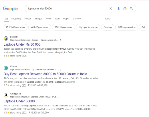 Screenshot of Search Engine Results 