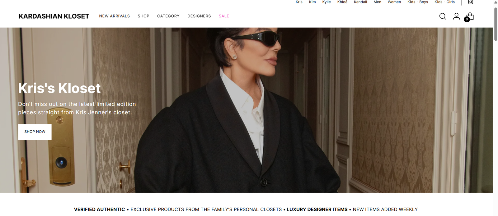 Screenshot of Kardashian Kloset website 