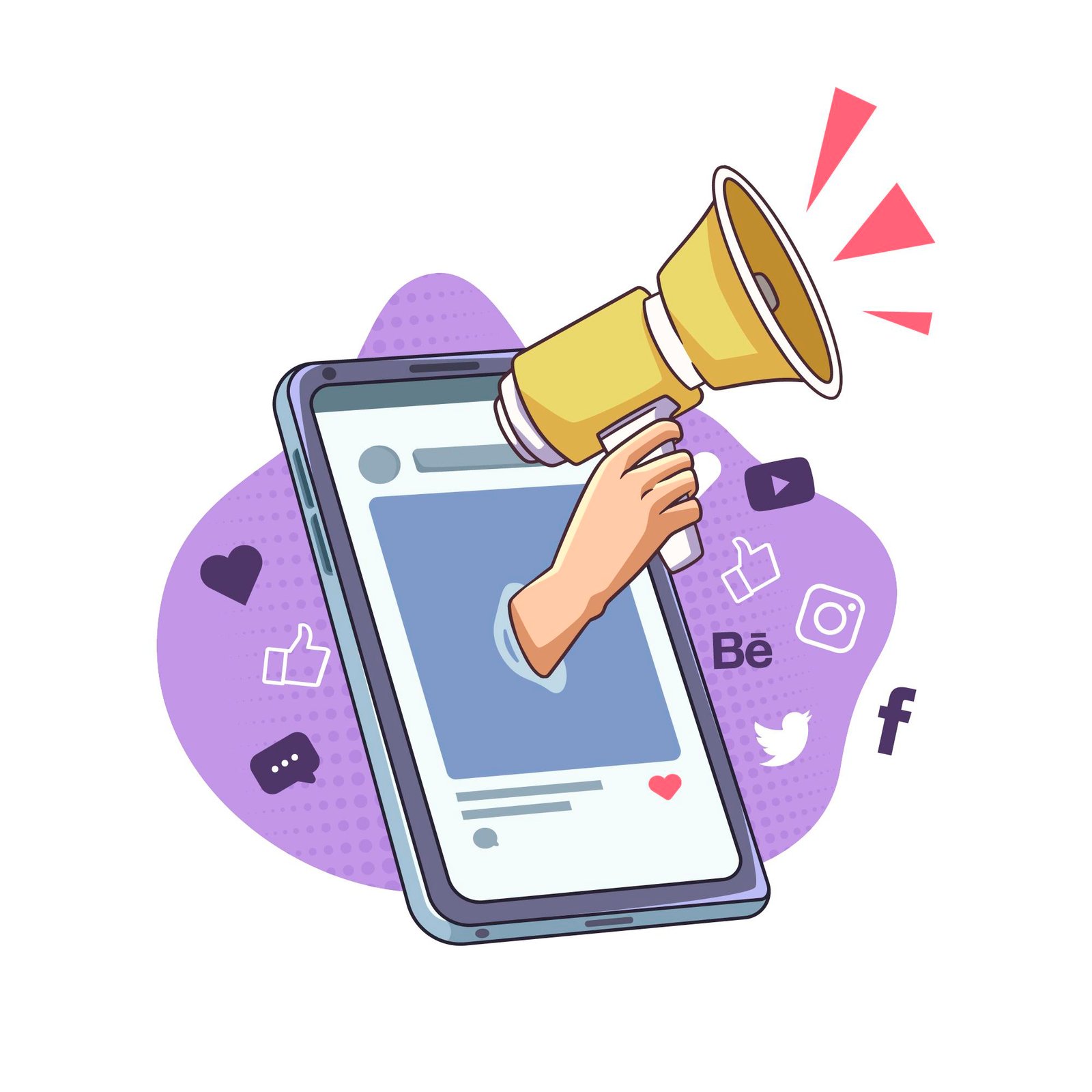 Isometric illustration of mobile marketing with icons and devices representing digital promotion strategie
