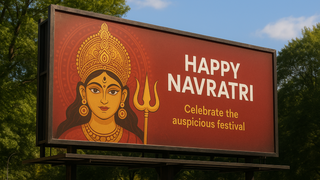 hoarding of Navratri showing the goddess