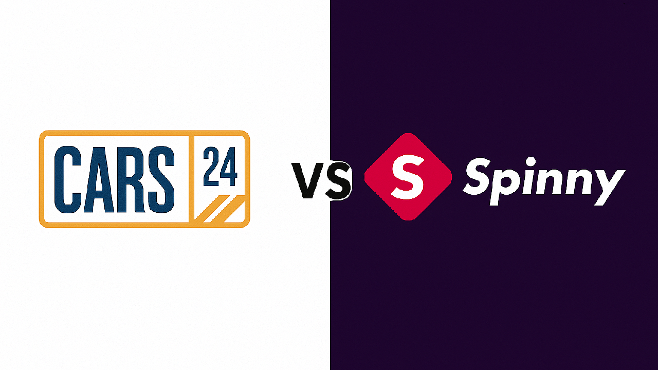 Graphic showing Cars24 and Spinny logos with 'Marketing Strategy' and 'VS' text.
