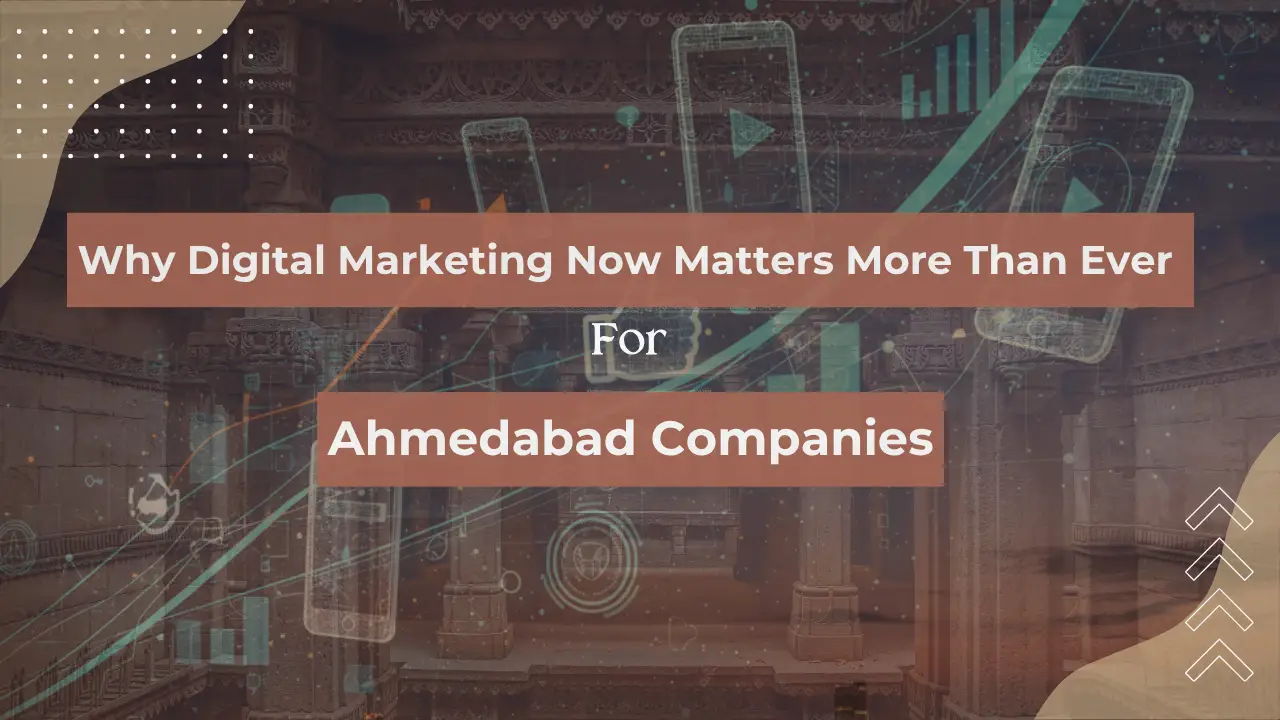 Digital marketing transformation for Ahmedabad companies showing mobile usage, AI tools and local business growth through digital strategies