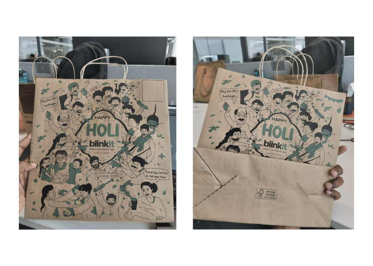 Himanshu Kumar’s Holi Special Doodles on Grocery Bags of Blinkit
