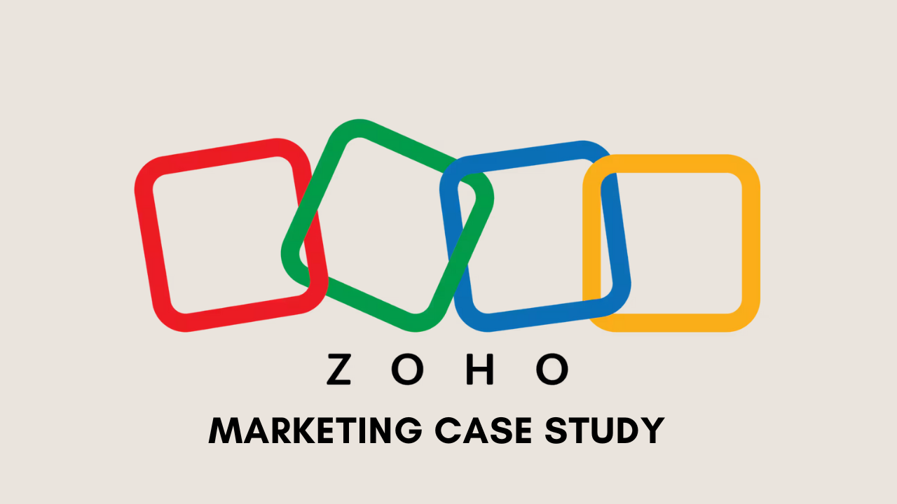 Brand logo of Zoho placed on a white background with the text below Zoho Marketing Case Study