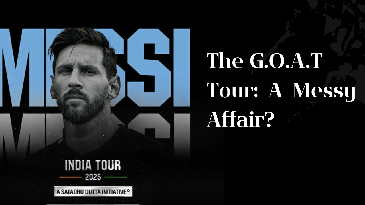 Graphic of Lionel Messi with a text layout