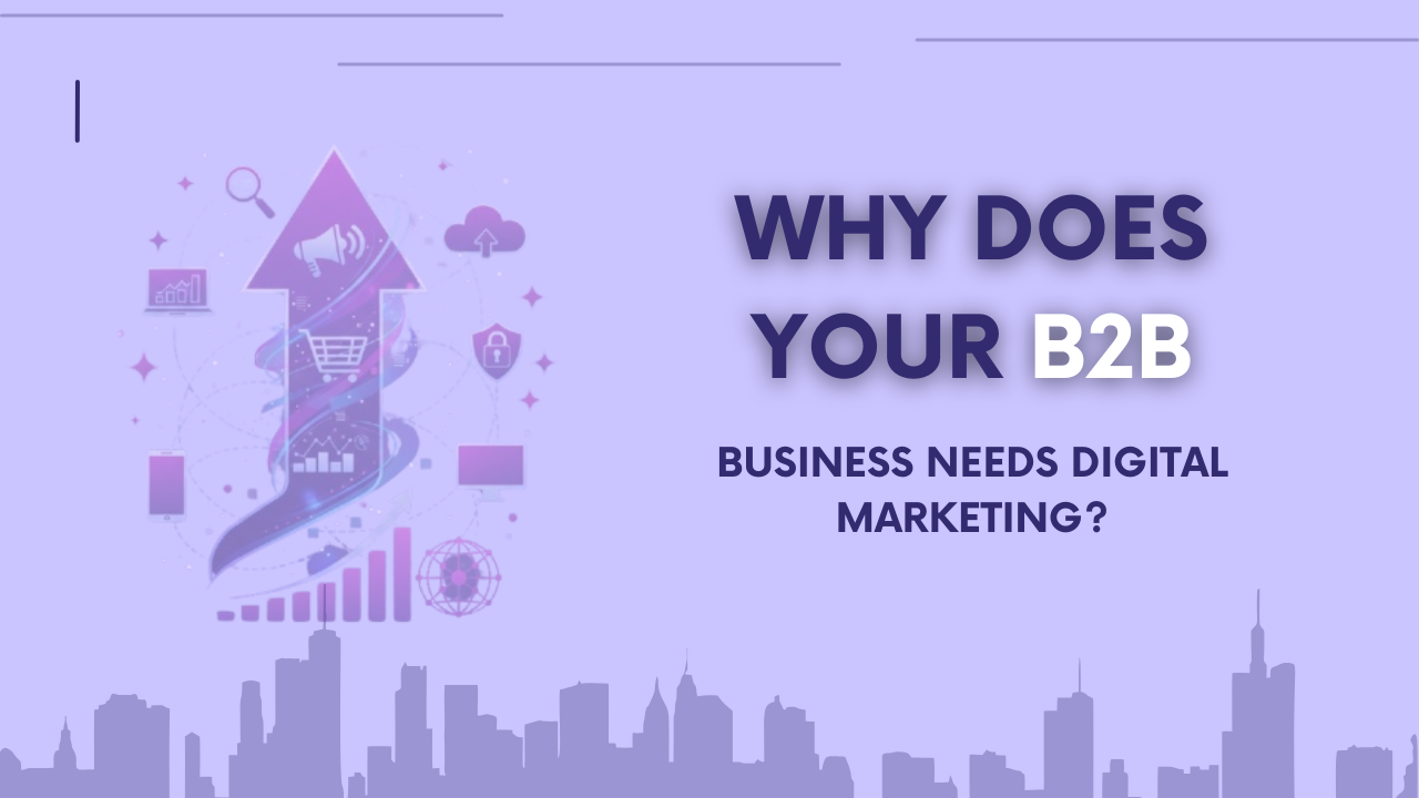 B2B digital marketing strategy showing professionals researching online, LinkedIn profiles and business analytics dashboards