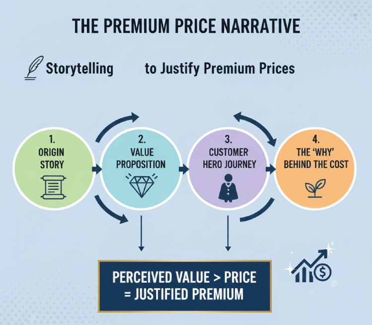 A flow chart for storytelling to justify premium pricing