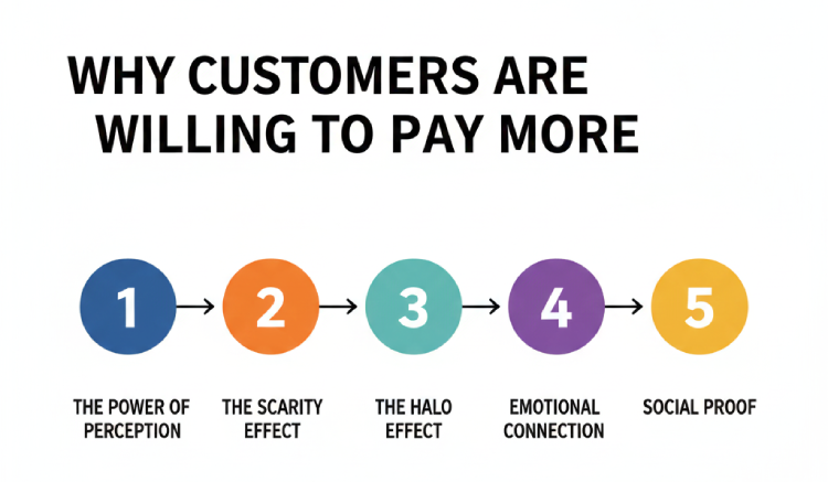 A graphic flowchart explaining Why Customers are Willing to Pay More
