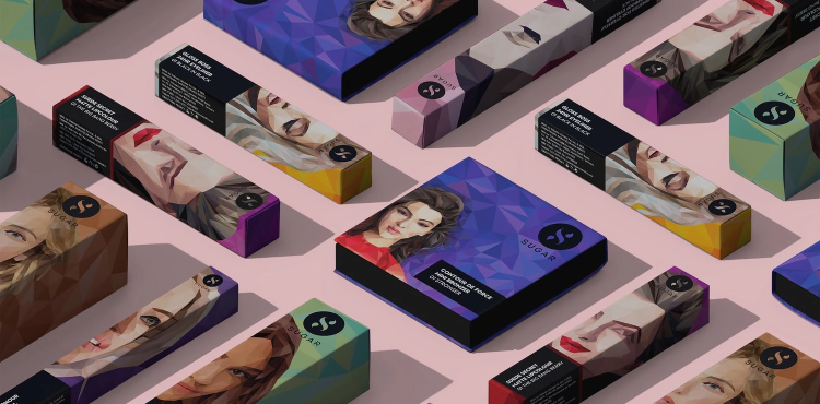 Minimal isometric illustration of sugar packaging boxes in a clean, geometric layout
