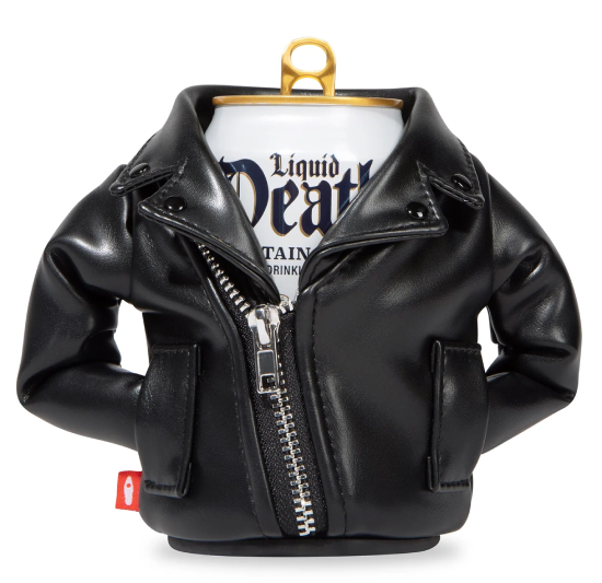 Liquid Death x Puffin black leather koozie product image