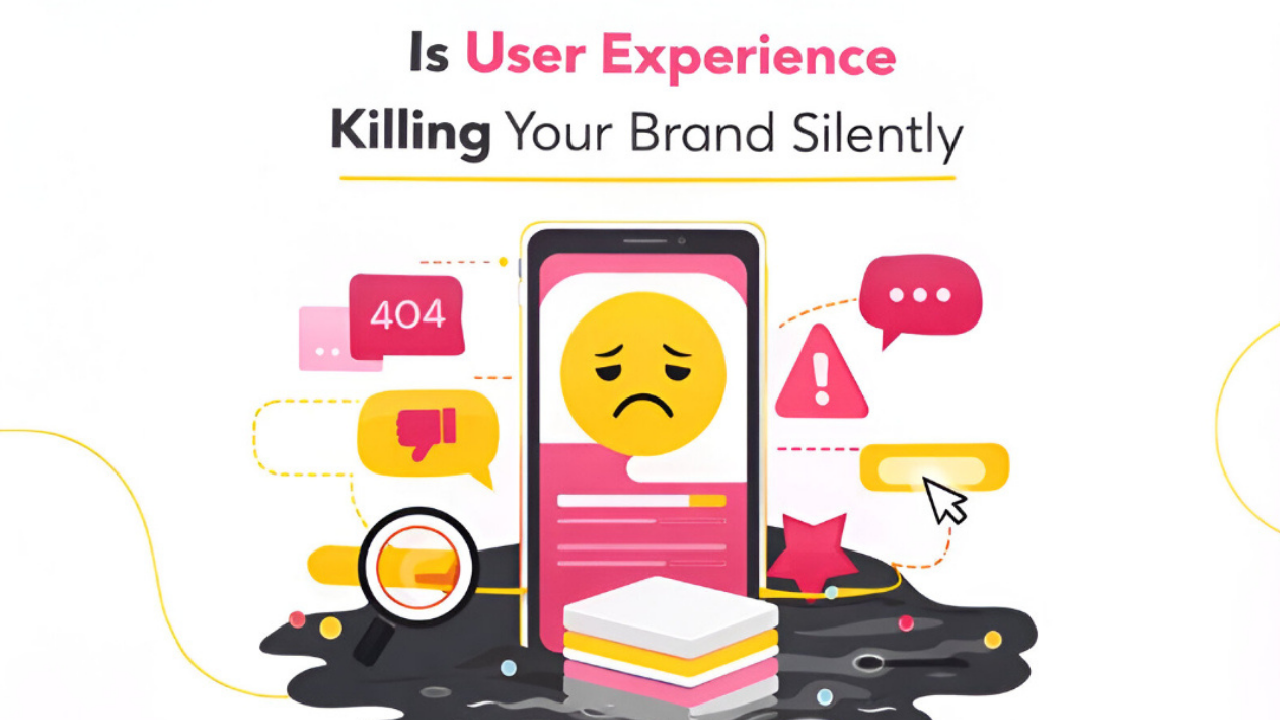 A graphic Image describing Poor UI with a text overlay, “Is Poor UI killing your brand Silently?”