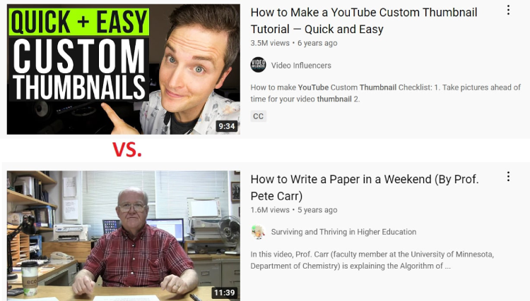 A graphic hat compares two YouTube titles 