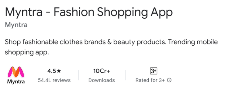 Screenshot of Myntra application downloads