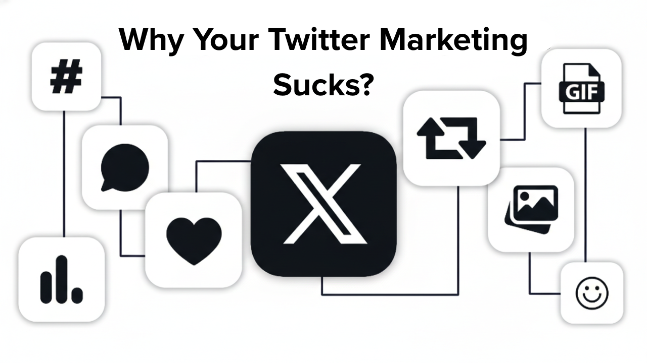 A sleek digital interface showing a series of connected Twitter posts forming a narrative chain for brand authority.