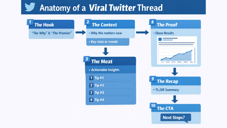 Image of a Flow chart explaining a good Twitter thread