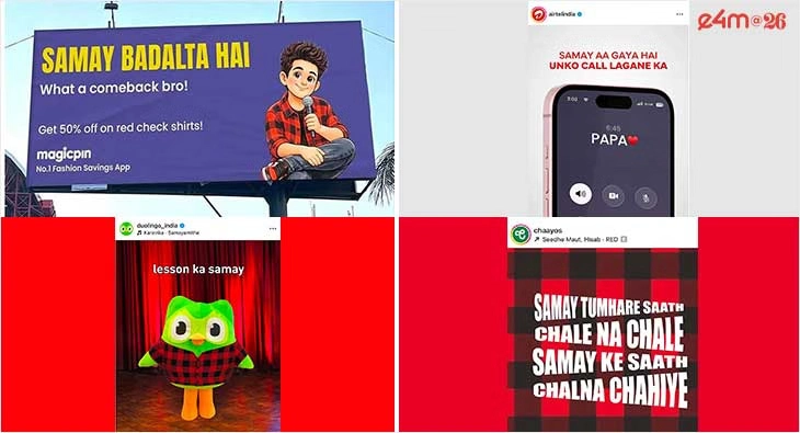 Collage of multiple brand ads referencing Samay Raina’s “Still Alive” comeback, featuring creative takes by brands like Airtel, Duolingo, and Parle reacting to the moment 