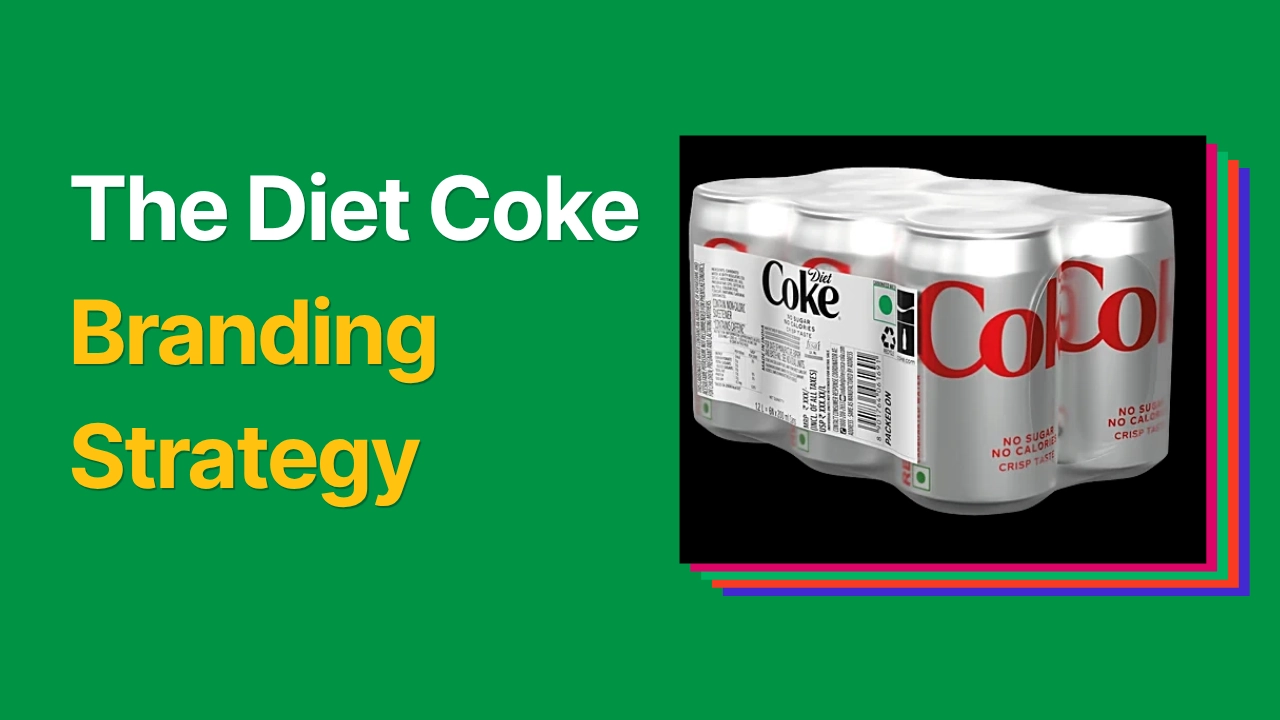 Red and silver graphic with a tipped-over Diet Coke can and bold text reading "The Diet Coke Branding Case Study”