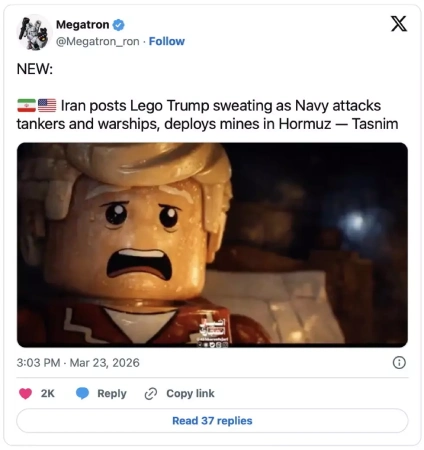  A Twitter handle named Megatron that is conveying a news piece on the Iran vs USA war. 