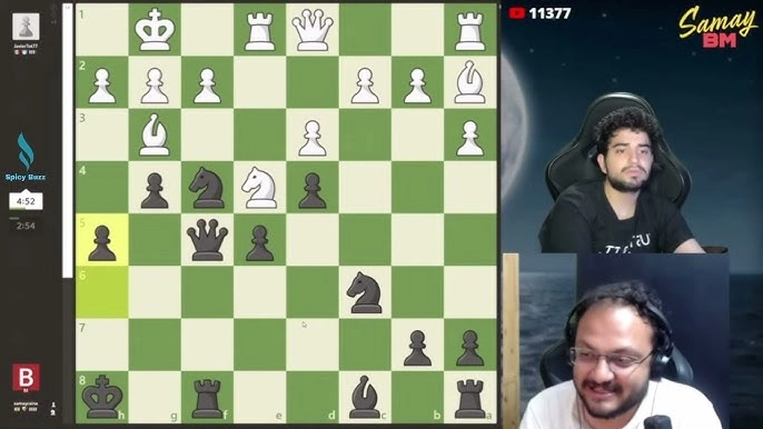 A YouTube video thumbnail where two people are streaming chess 